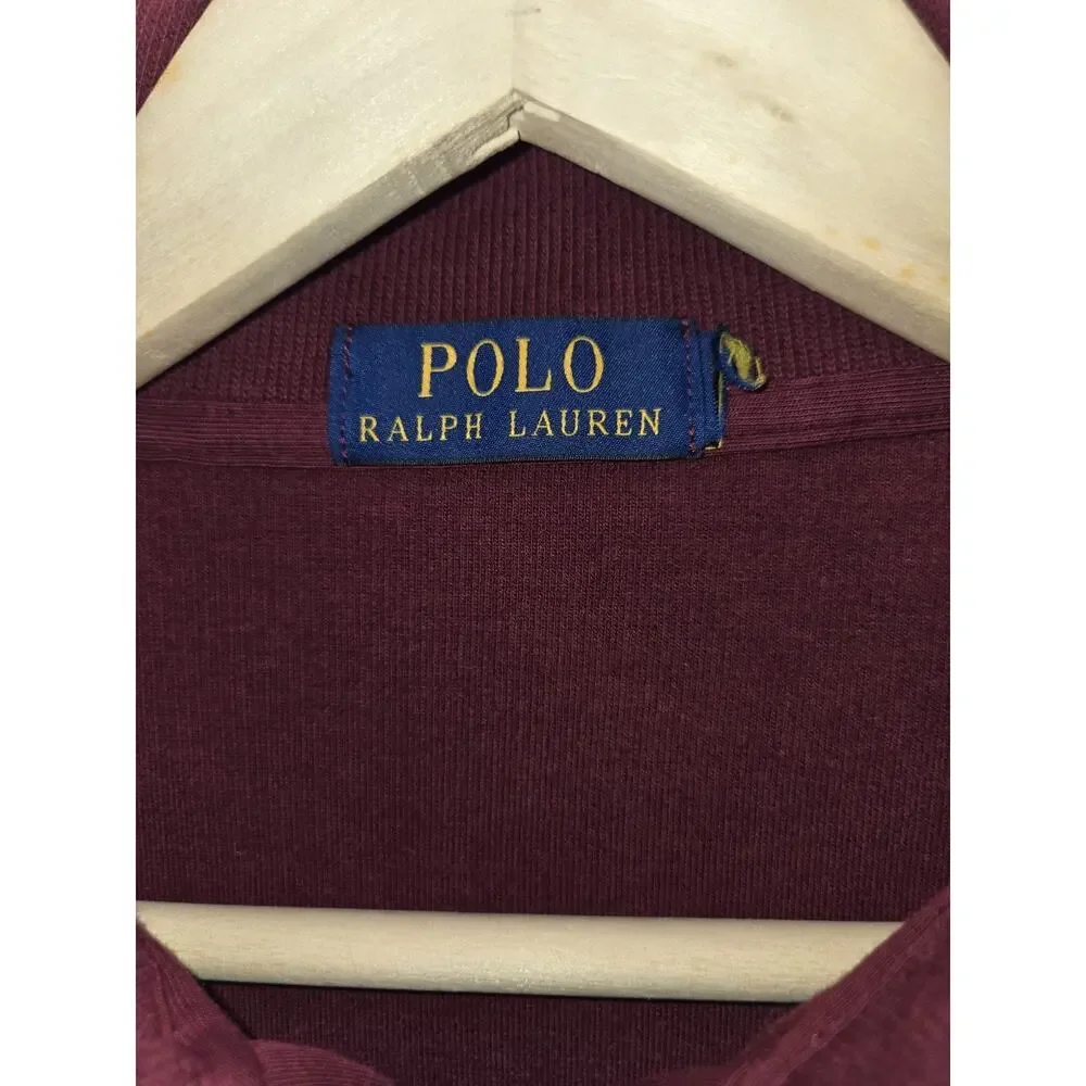 Polo Ralph Lauren Burgundy 1/4 Zip Mock Neck Cotton Knit Sweater Men's Size L